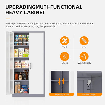SUNCROWN Garage Storage Cabinets with Doors and Shelves, New Grey Steel Tool Locking Cabinet, Metal Storage Cabinet for Home Office, Warehouse, School