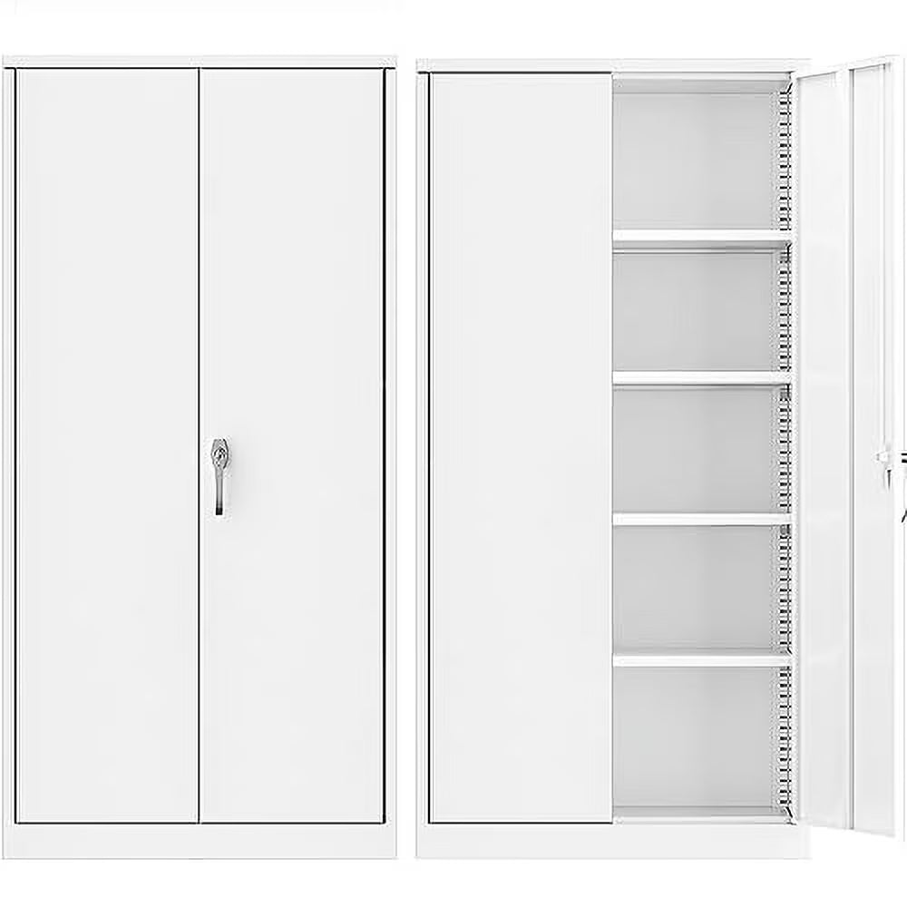 Superday Metal Storage Cabinets, 71" Storage Cabinet with Locking Door, Tall Garage Cabinet with 2 Doors and 4 Adjustable Shelves for Home Office, Classroom, Easy Assemble(White Grey)