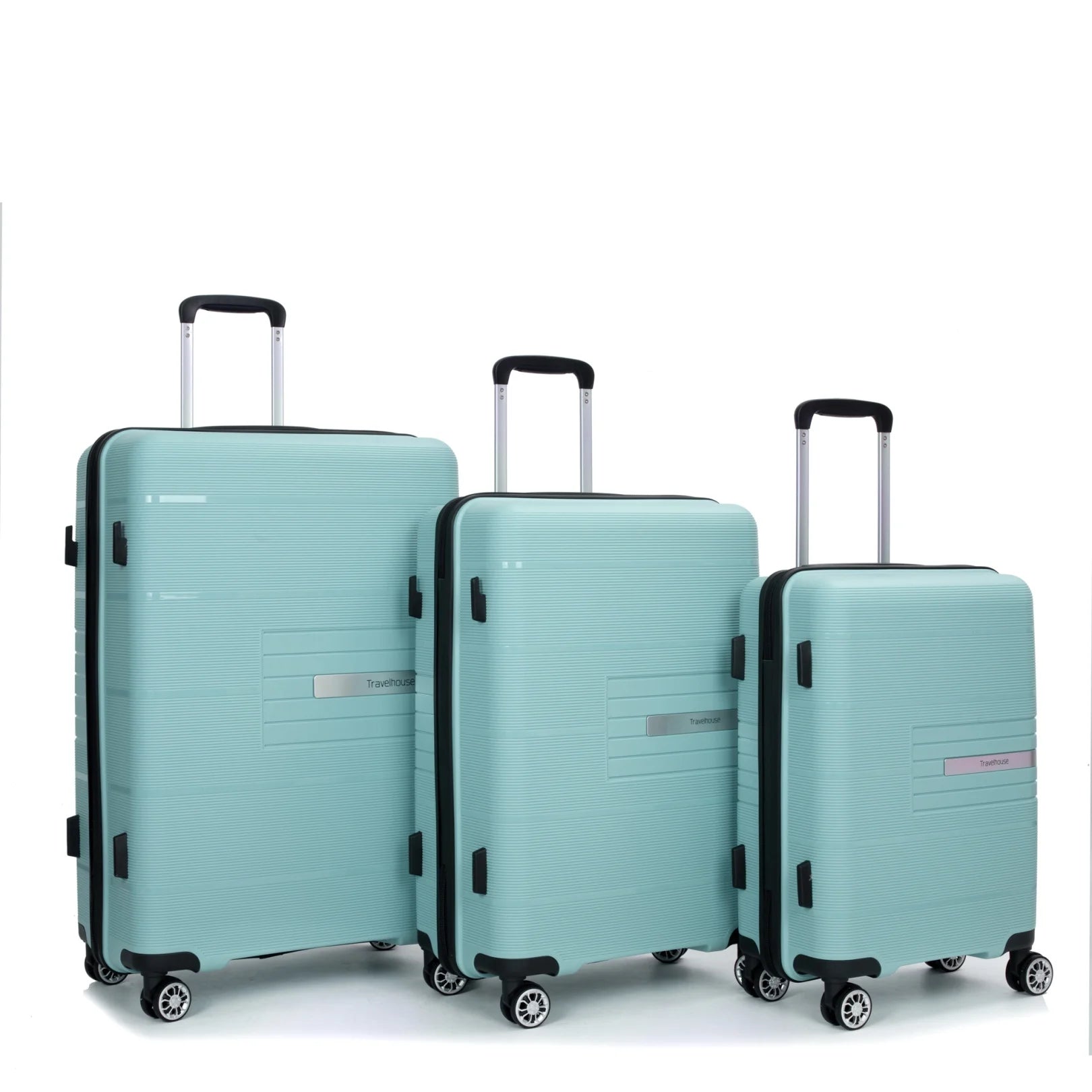 Lightweight PP Suitcase Sets with Spinner Wheels TSA Lock, Hardshell Luggage Sets for Travel Trips, 3-Piece Set (20in/24in/28in), Light Green