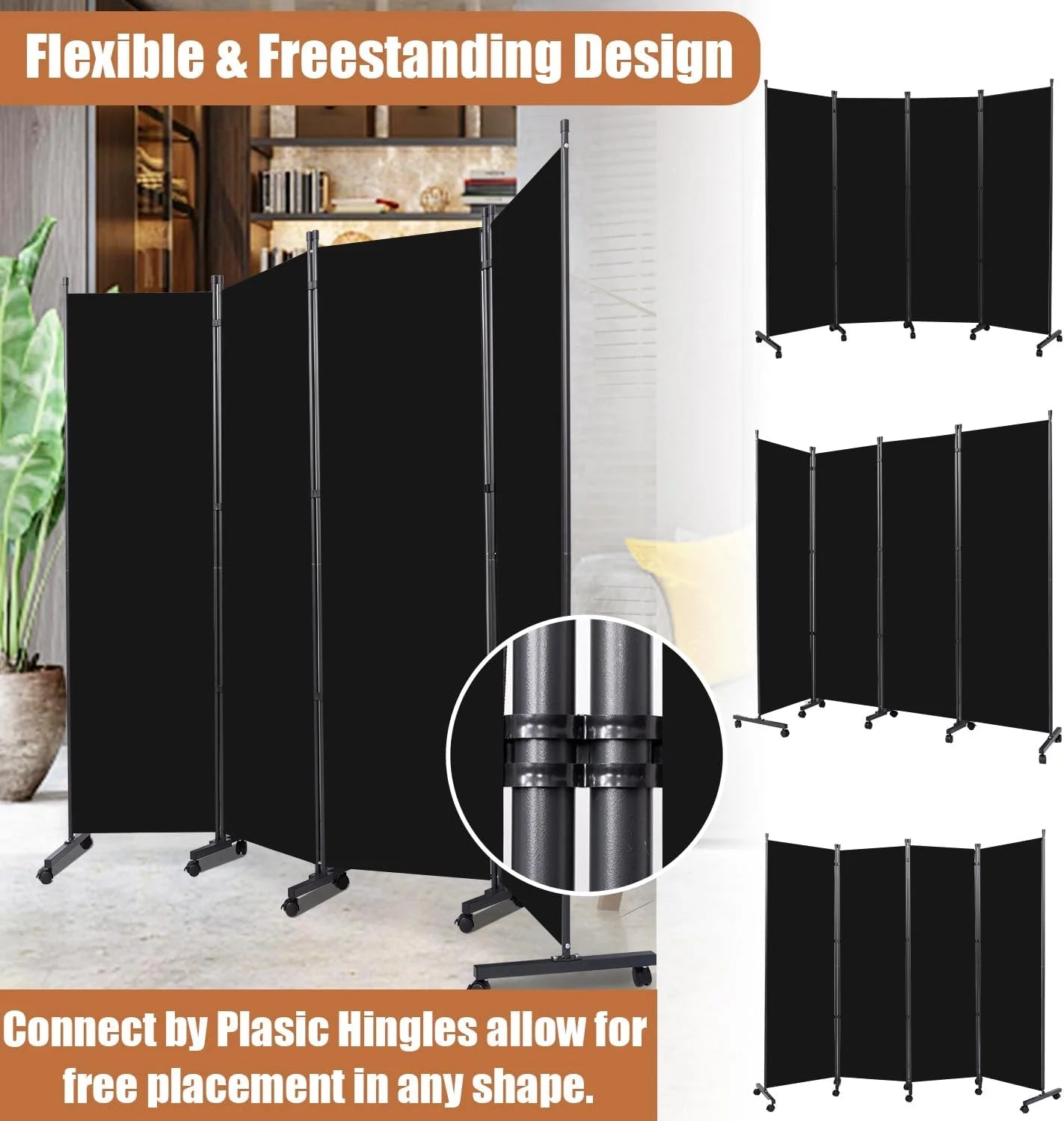 Room Divider Folding Privacy Screens with Wheels, 6FT Tall Divider for Room Separation, 3 Panel Movable Room Partitons and Dividers, Indoor Room Dividers Panel with Non-See Through Fabric for Office