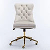 BTMWAY Office Chair, Velvet Upholstered Tufted Button Home Office Chair with Golden Metal Base, Adjustable Height, Swivel Ergonomic Task Chair, Luxury Desk Chair Computer Chair, Beige