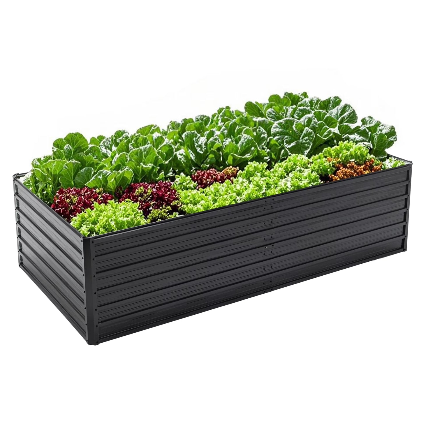 8X4x1 FT Galvanized Raised Garden Bed, Outdoor Planter Box Metal Patio Kit with Reinforcing Rod, Large Planting Bed for Vegetables Flowers Herb, Black