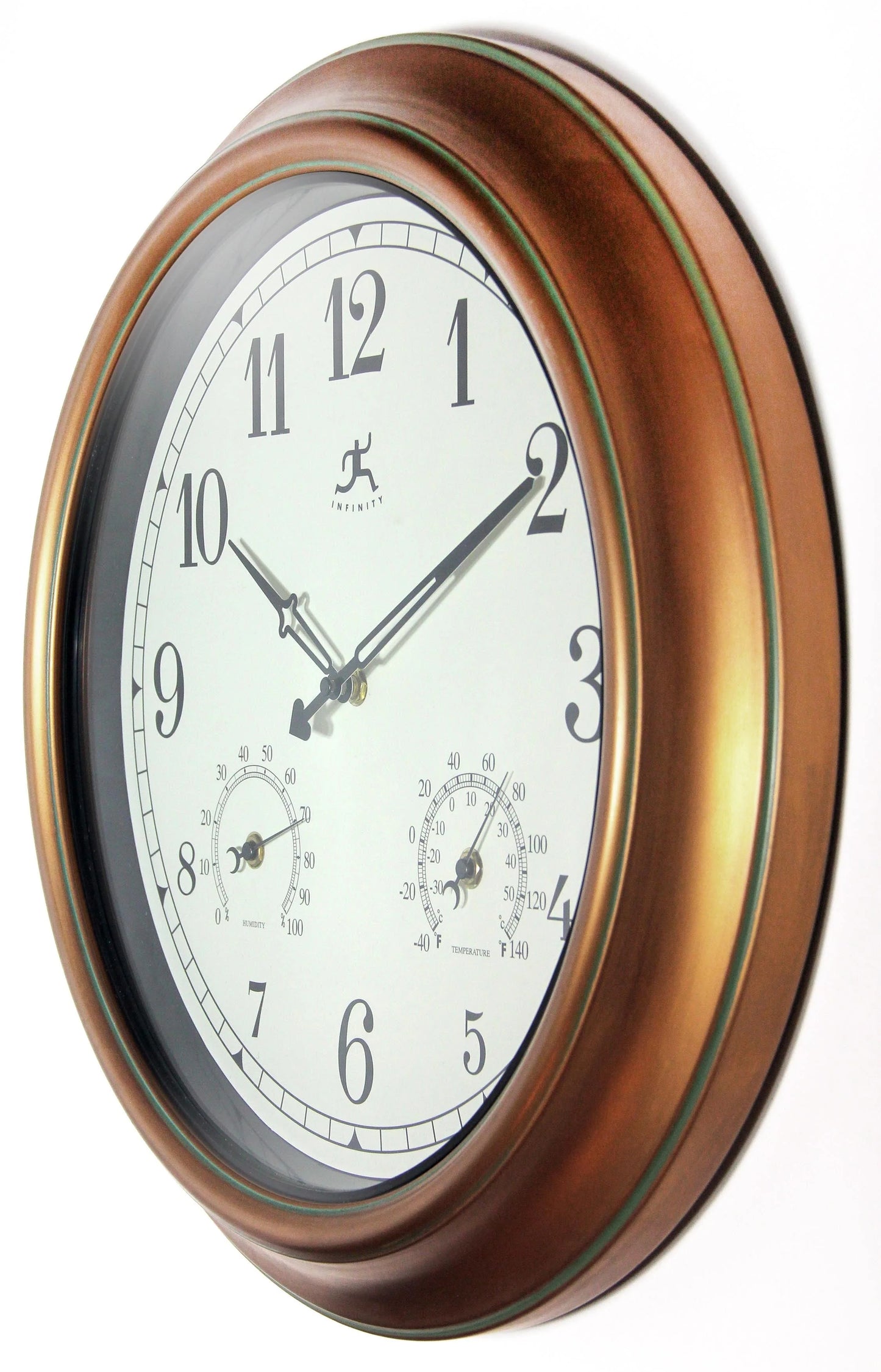 Infinity Instruments 18inch Waterproof Plastic Wall Clock Radio Movement Aged Copper Frame Clock