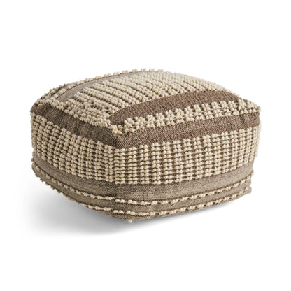 Hellen Boho Wool and Cotton Large Ottoman Pouf, Gray and White