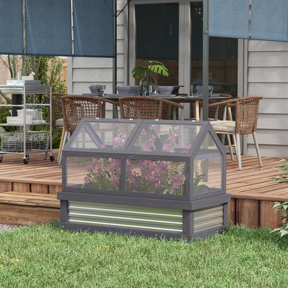 Outsunny Raised Garden Bed with Polycarbonate Greenhouse, Wooden Garden Cold Frame Greenhouse, Flower Planter Protection, 48" x 24" x 32", Natural