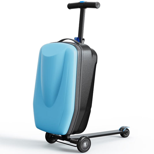 Muhub 2 in 1 Scooter Luggage for Kids and Adult,Foldable Ride on Luggage with Wheels,Light Blue