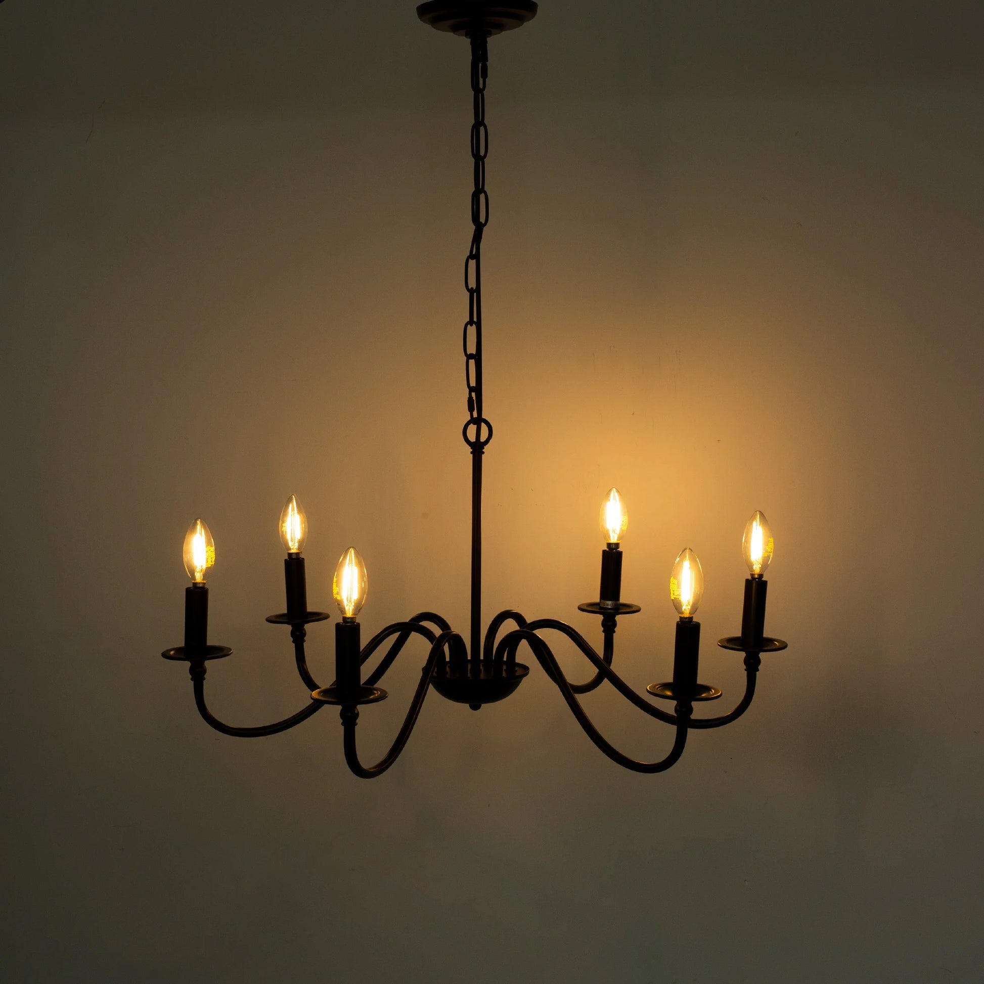 LOHASLED 6-Light Matte Black Finish Candle Style Chandelier,Farmhouse Hanging Light, Indoor for Foyer, Living Room,Dining Room, Bedroom
