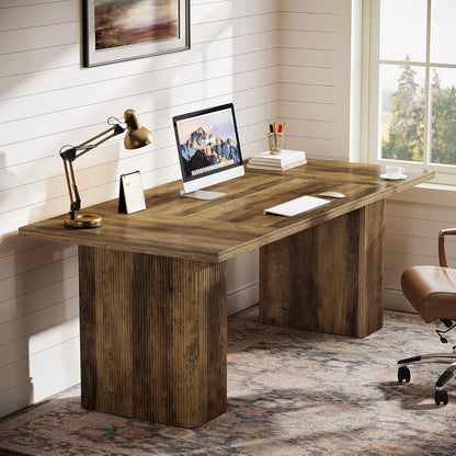 Tribesigns 63-Inch Farmhouse Executive Desk, Office Desk with Double Pedestal, Rustic Brown Executive Computer Workstation for Home Office