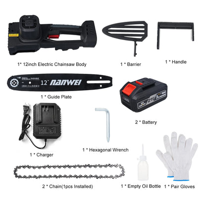 Chainsaw 12inch Cordless Chainsaw Electric Chainsaw 21V 4000mah Battery Safety Lock Battery Operated Saw With Brushless Motor For Cutting Trees Garden Pruning