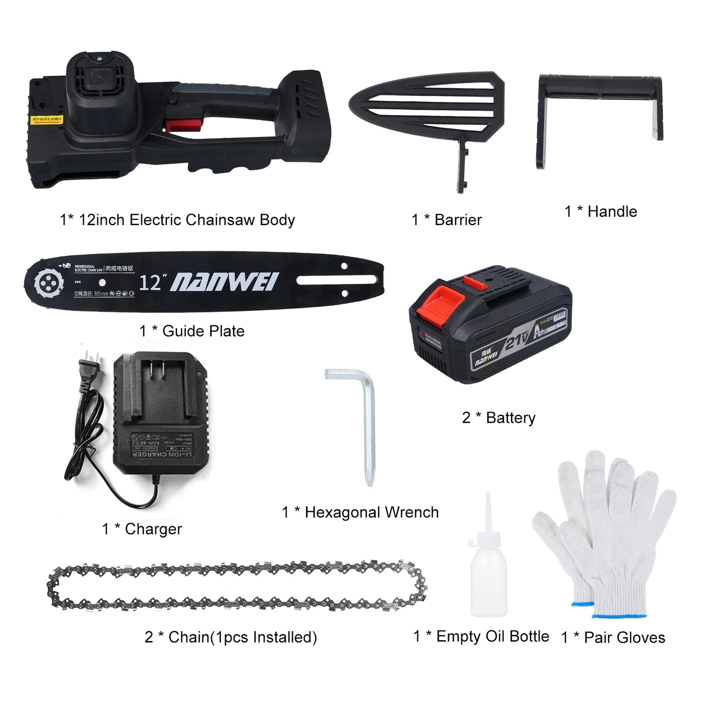 12inch Cordless Chainsaw Electric Chainsaw 21V 4000mah Battery Safety Lock Battery Operated Saw With Brushless Motor For Cutting Trees Garden Pruning