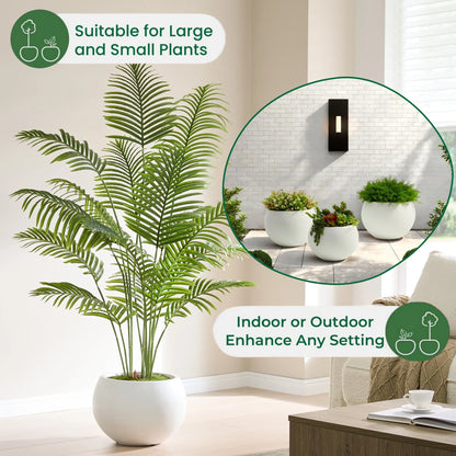19.3" D x 13" H Fiberstone Large Size Planter, Black, 15" Pot Opening, Sphere Flower Pots with Drainage Hole, Weather Resistance Indoor/Outdoor Round Planters for Tree or Plants