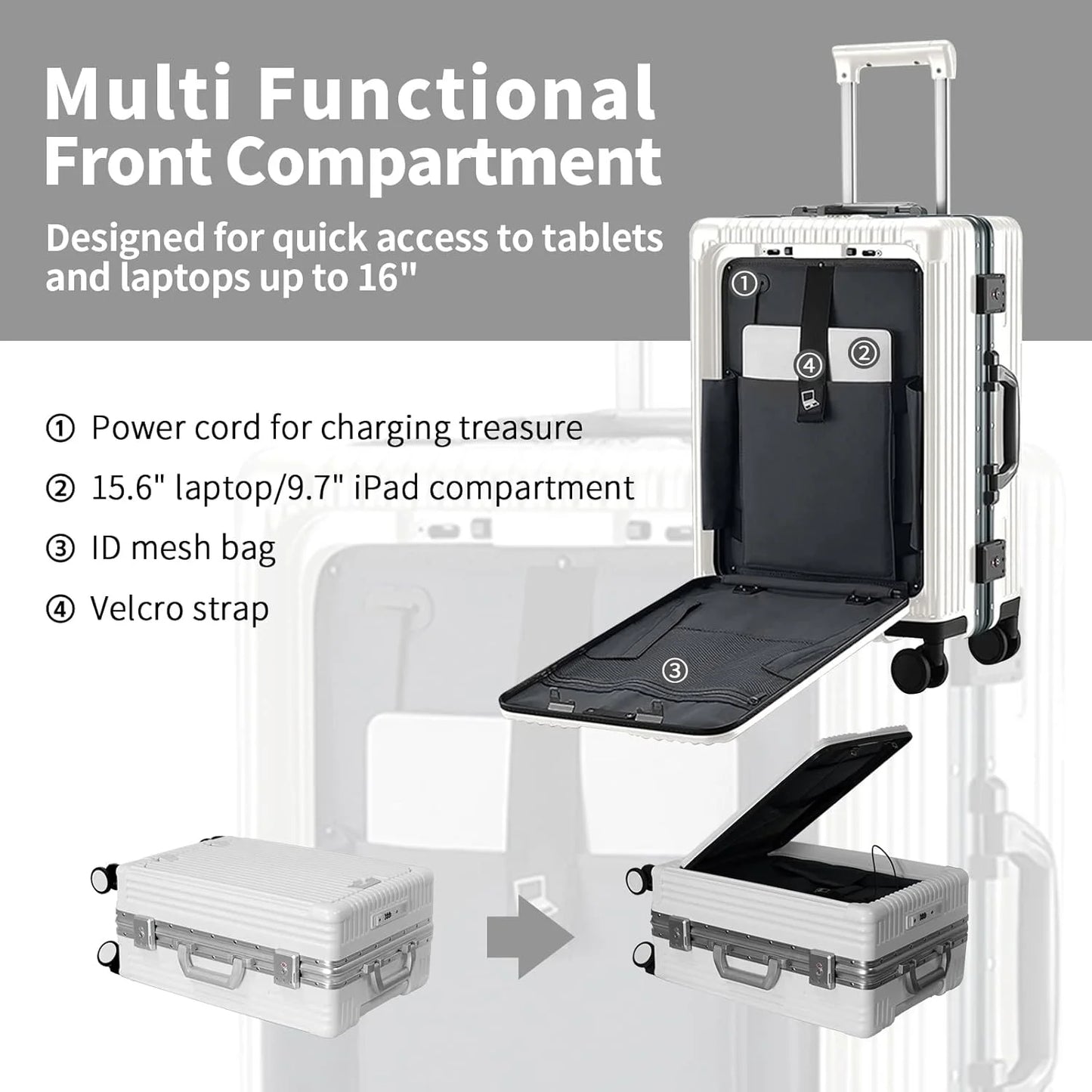 Carry-On Luggage with USB Charging Port, Front Compartment, TSA Lock, Airline Approved Carry On Hardside Suitcase with Spinner Wheels (Grey, 20inch)