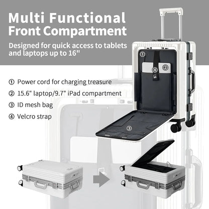 Carry-On Luggage with USB Charging Port, Front Compartment, TSA Lock, Airline Approved Carry On Hardside Suitcase with Spinner Wheels (Grey, 20inch)