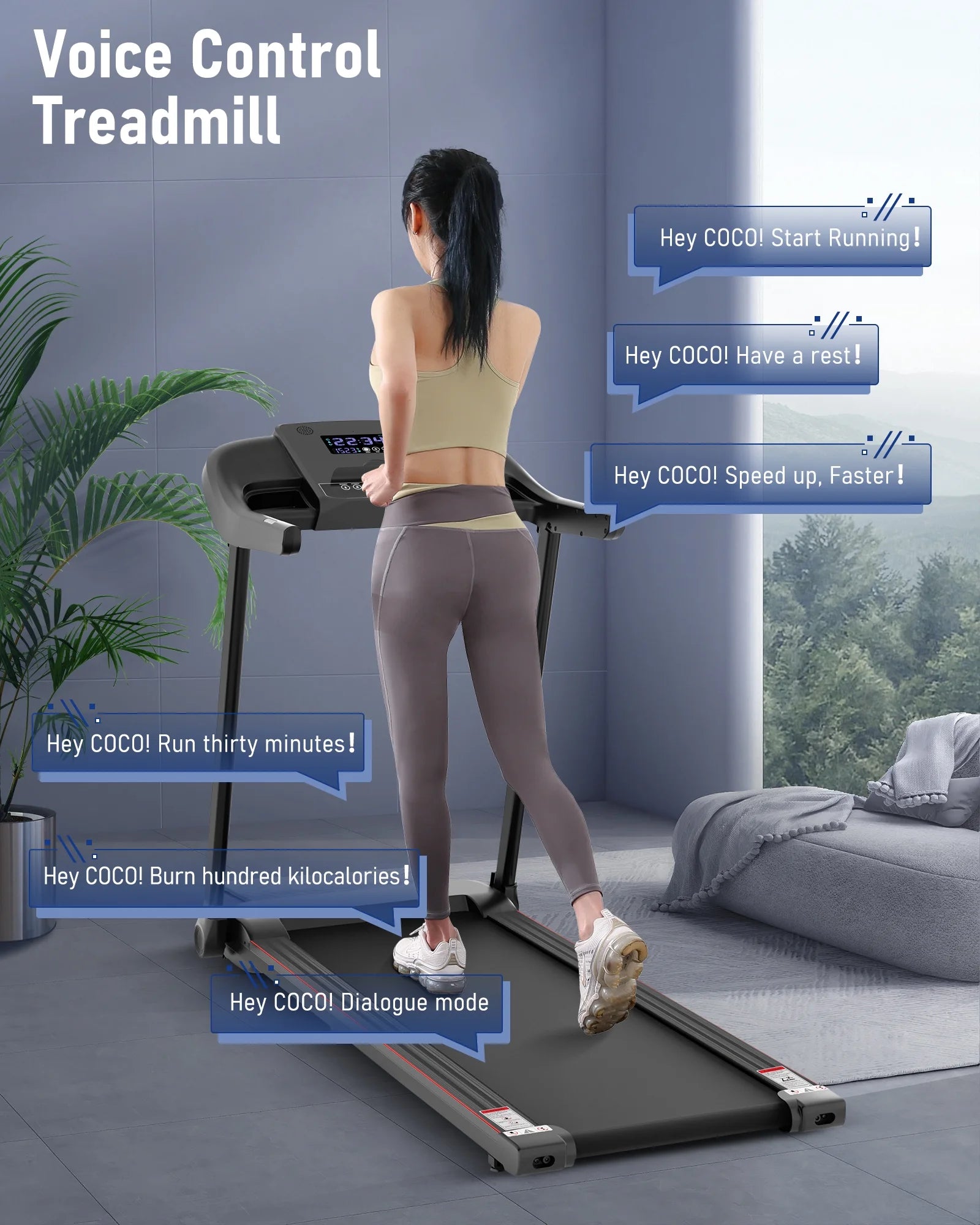 Treadmill Folding Electric Treadmill Bluetooth Voice Control Exercise Treadmill for Home Office Speed Range of 0.5 to 7.5 mph