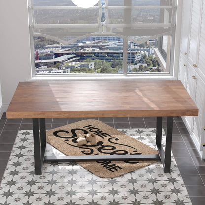 Yaoping 72" Rustic Farmhouse Solid Wood Dining Table with Metal Frame, Rectangular Kitchen and Dining Table for Home Office Furniture(Brown-72 in Dining Table)