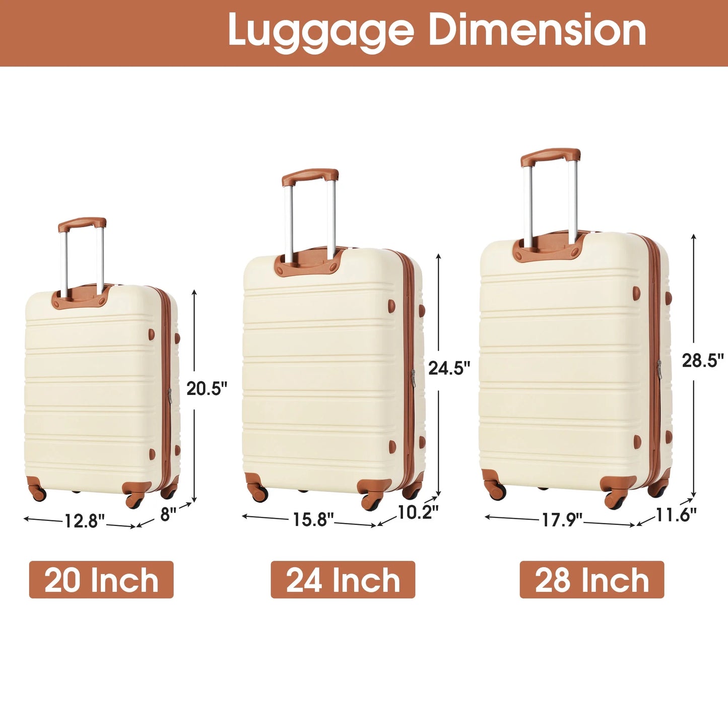 DUOSONG 3 Piece Luggage Set Hardside Spinner Suitcase With Tsa Lock 20" 24" 28" Available Purple ABS Travel Luggage Hard Case