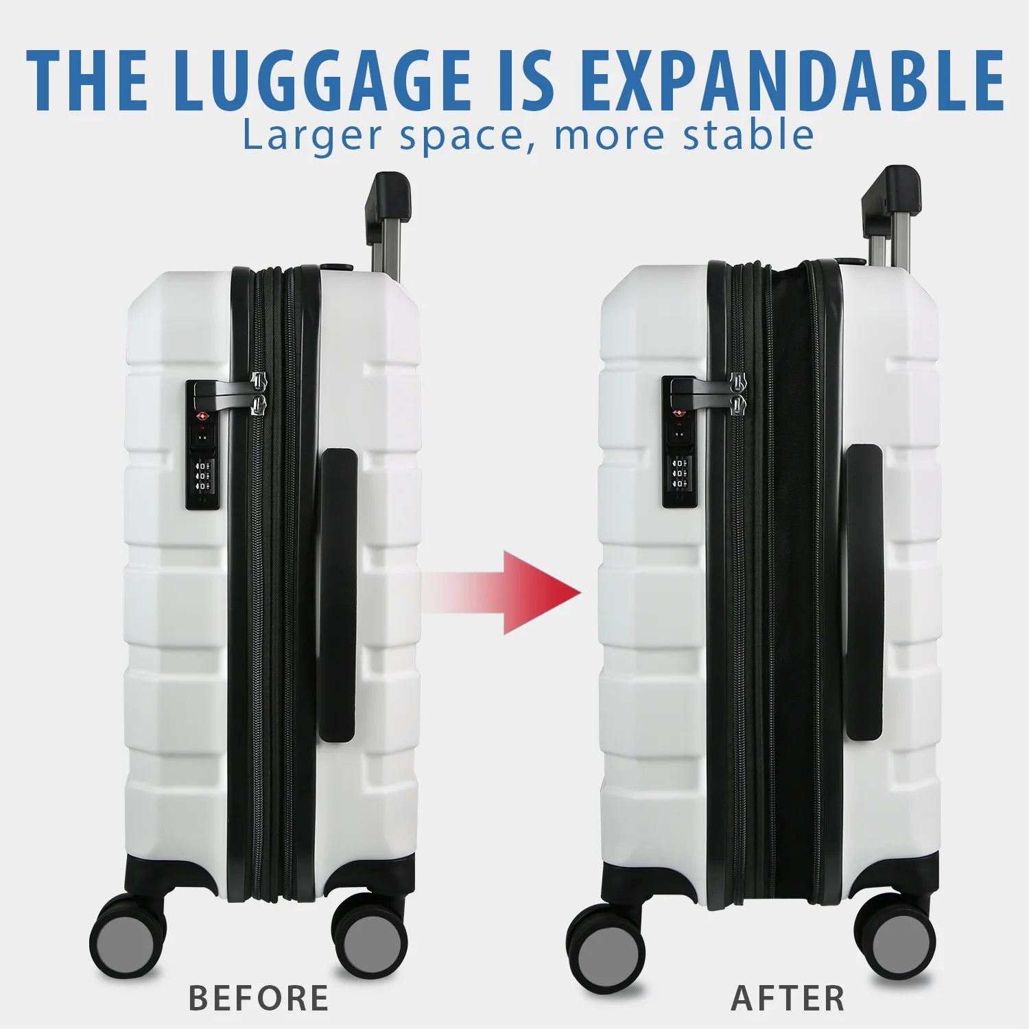 KROSER Carry On Luggage 20" Hardside Expandable with Spinner Wheels & Built-in TSA Lock, Durable Suitcase Rolling Luggage with USB Port, White