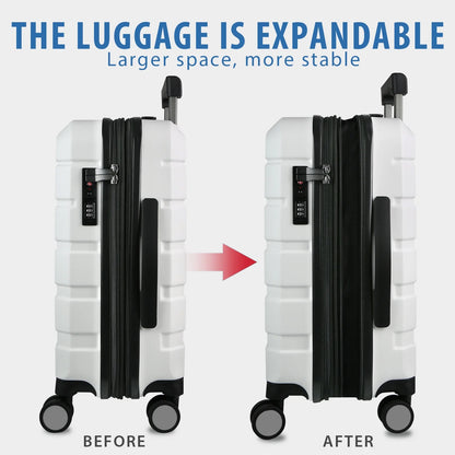 KROSER Carry On Luggage 20" Hardside Expandable with Spinner Wheels & Built-in TSA Lock, Durable Suitcase Rolling Luggage with USB Port, White