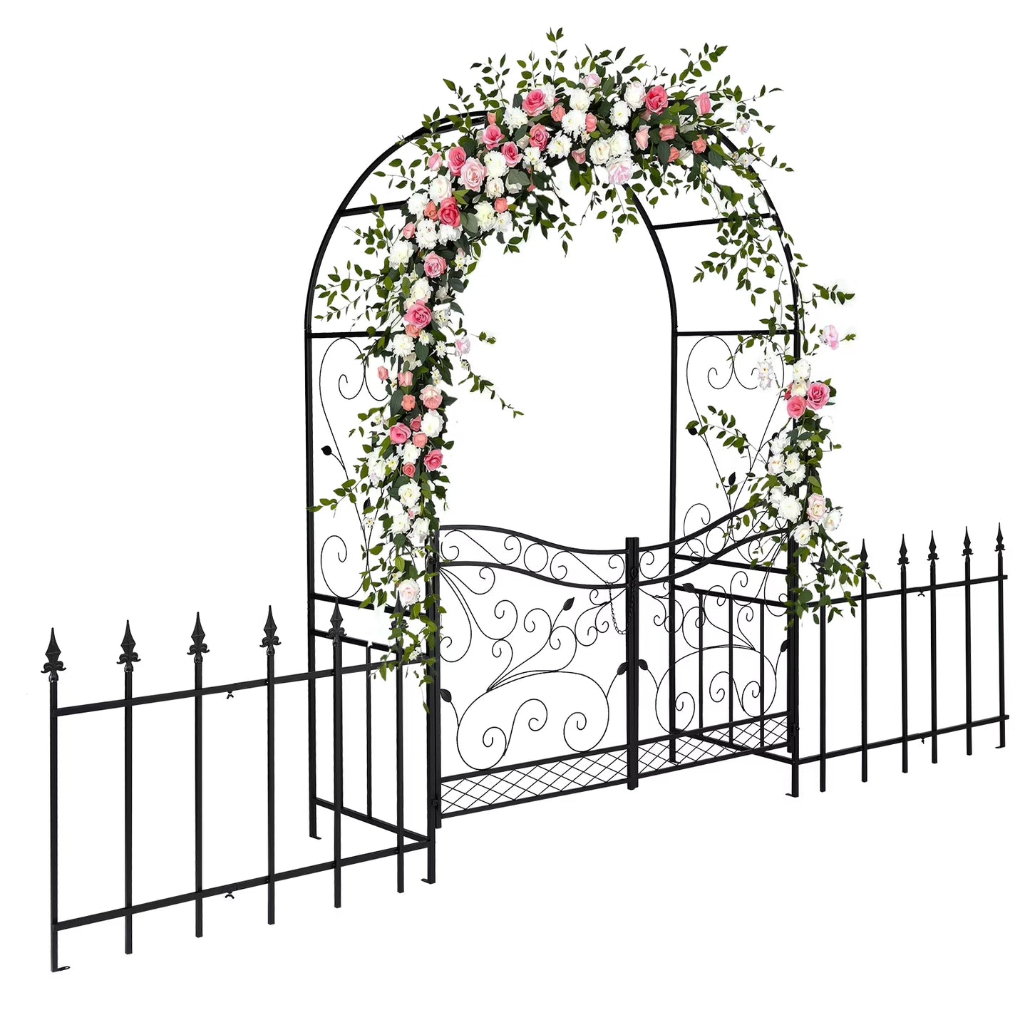 Ktaxon Garden Arch, Iron Arch for Climbing Plants, 7.2 FT Garden Arch With Seat Weather-Resistant, Black