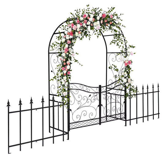Ktaxon Garden Arch, Iron Arch for Climbing Plants, 7.2 FT Garden Arch With Seat Weather-Resistant, Black