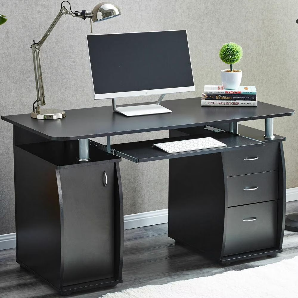Ktaxon Brown Computer PC Desk Home Office Study Writing Table 3 Drawers Bookcase