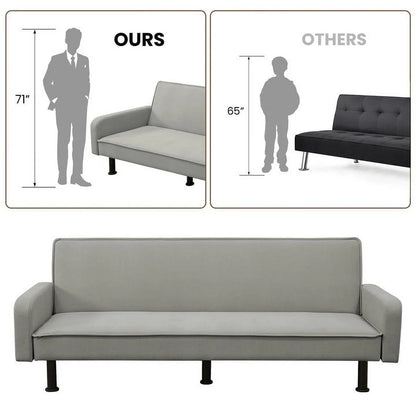 Aukfa 78" Square Arm Futon Sofa Bed Upholstered 3 Seat Couch for Home Office, Flannel, Light Gray