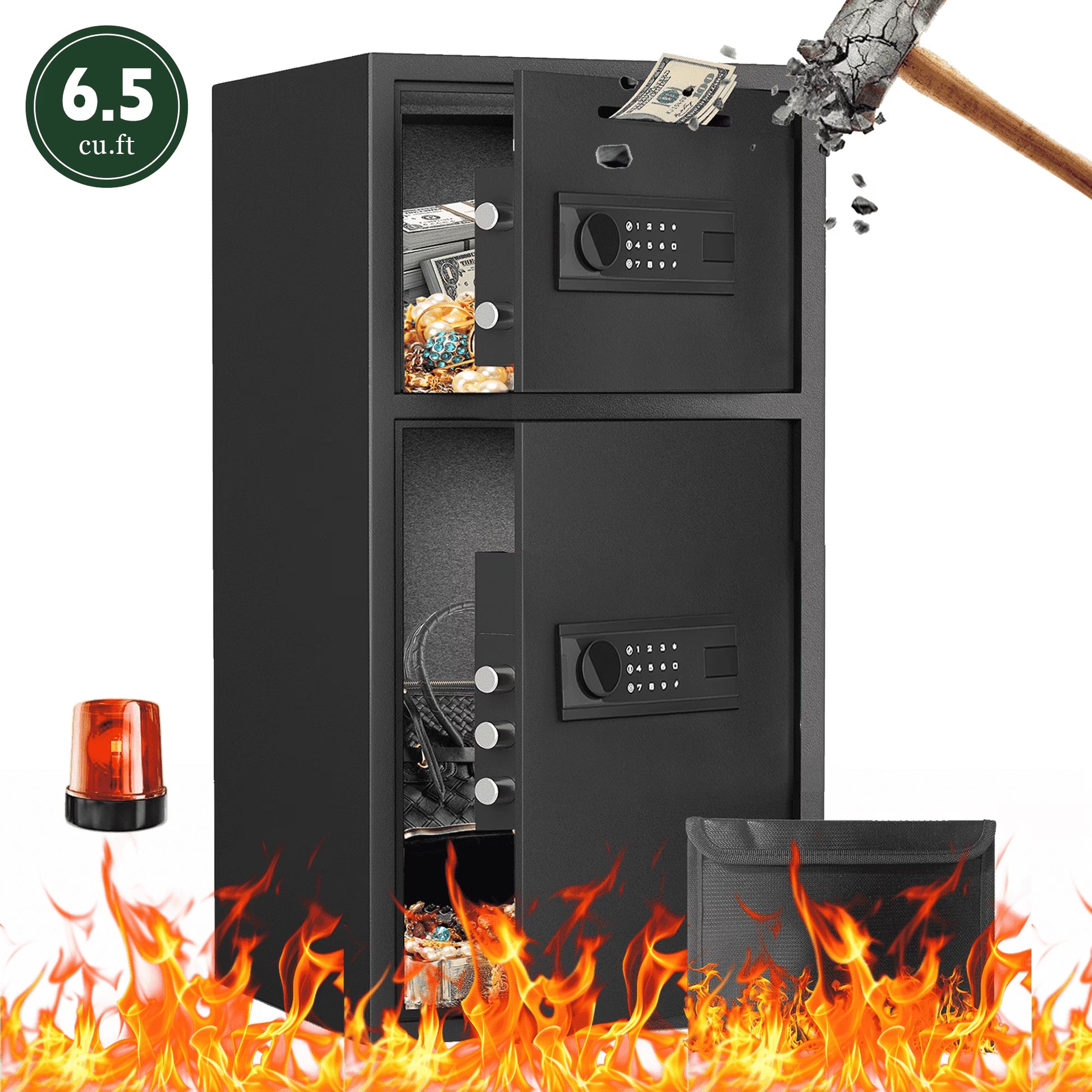Opentiny 6.5 Cuft Large Safe, Digital Lock Home Safe Fireproof Waterproof, Anti-Theft Money Safe Box with Deposit Slot & Dual Alarm System, Digital Security Document Safe for Home Office Hotel