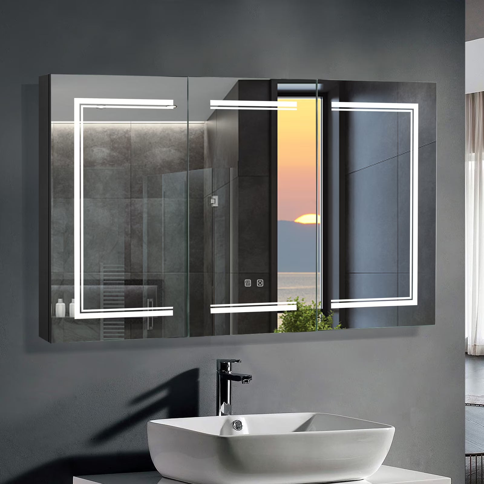 Ktaxon 48"x28" LED Bathroom Mirror Cabinet with Lights, Wall-Mounted Medicine w/Defogger, Dimmable, Memory function, Outlets & USB, White