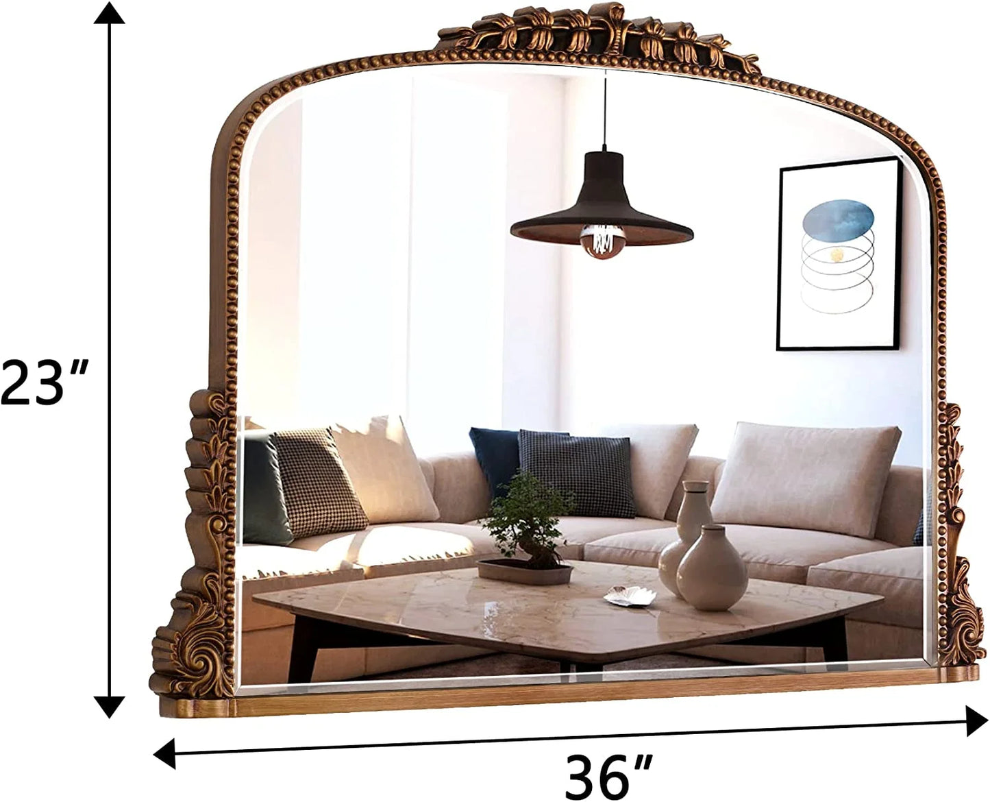 Shyfoy Large Arch Wall Mirror Ornate Mirror for Living Room Decor Anqitue Gold Decorative Mirrors for Wall 36" x 23"