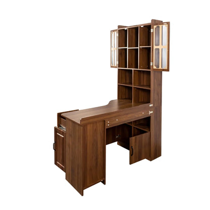 Tcbosik L-Shaped Desk with Storage, Corner Computer Desk with Hutch and Open Shelves, Study Writing Table with Drawer and Cabinets for Home Office, Space Saving, Walnut