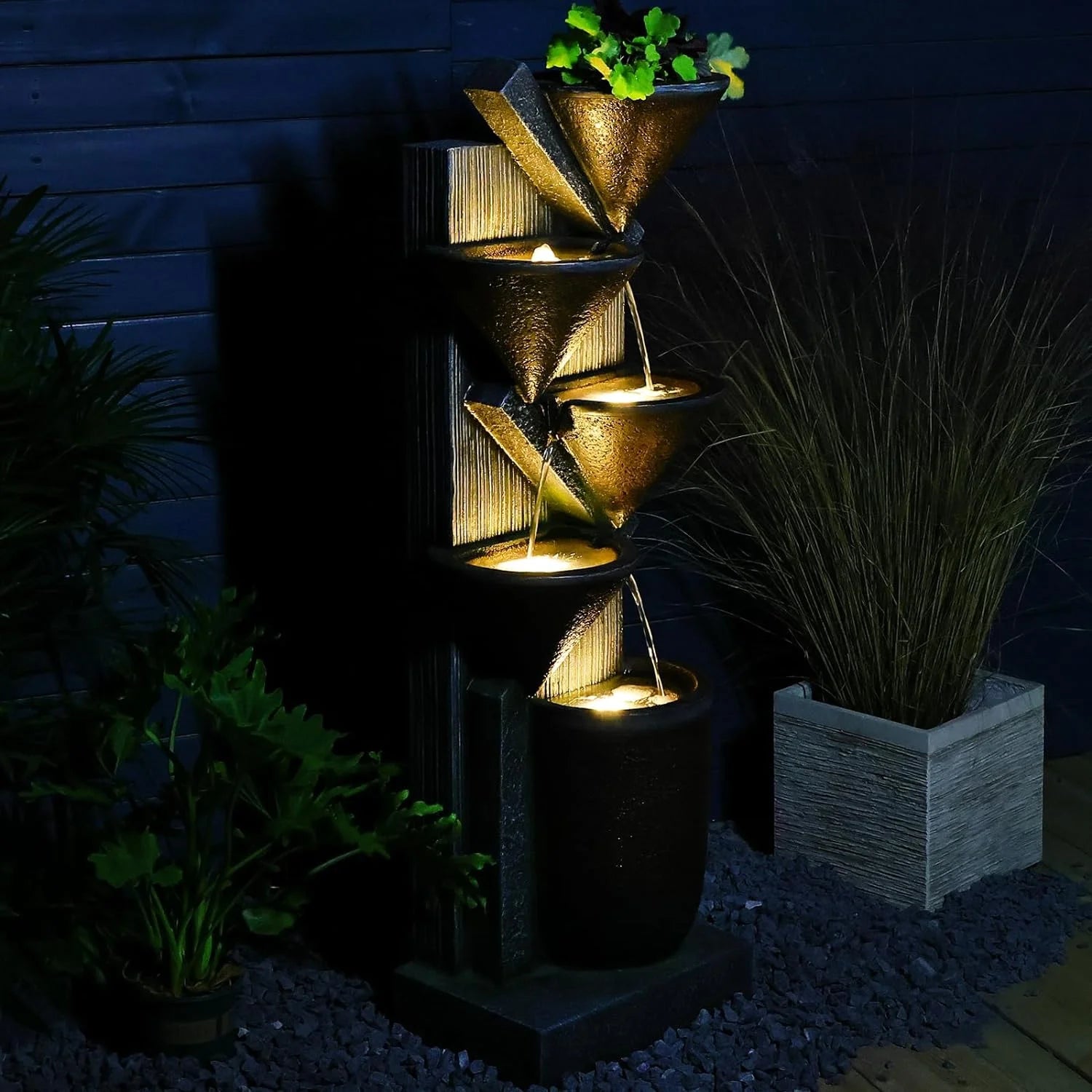 Waterfall Fountain 5-Tier Floor Standing Water Fountains with LED Lights for Garden, Living Room, Patio, Home Decor