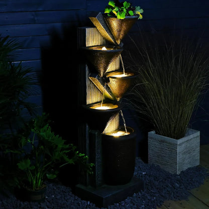Waterfall Fountain 5-Tier Floor Standing Water Fountains with LED Lights for Garden, Living Room, Patio, Home Decor