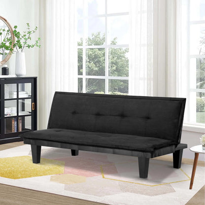 Aukfa Futon Convertible Sofa Bed for Home Office, Tufted Back, Faux Suede, Black