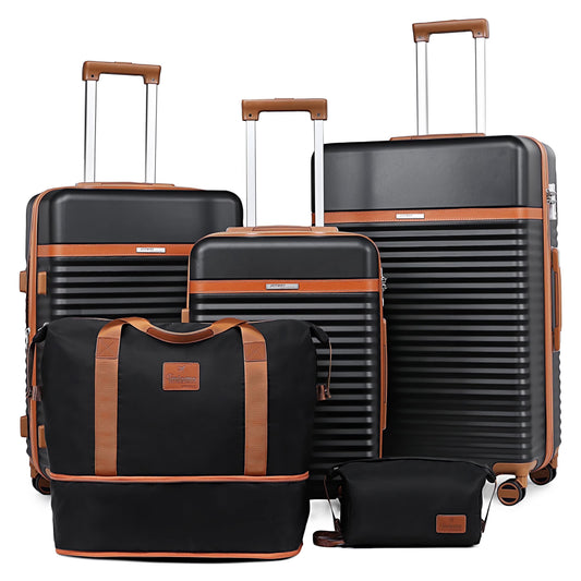 Joyway - 5-Piece Luggage Sets ABS Hardside Spinner Luggage -(Expandable Suitcase20"24")28-in Checked Luggage-Black