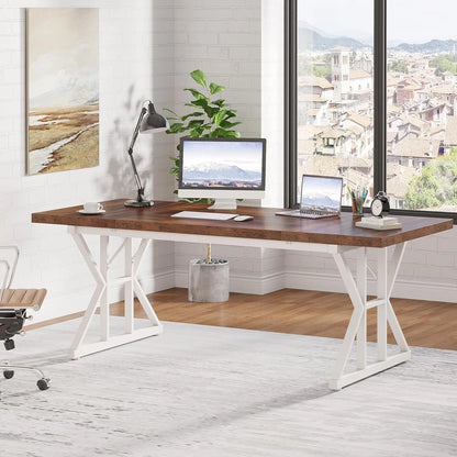 Tribesigns 71" Executive Desk, Large Computer Desk Study Writing Table for Home Office (Brown/White)