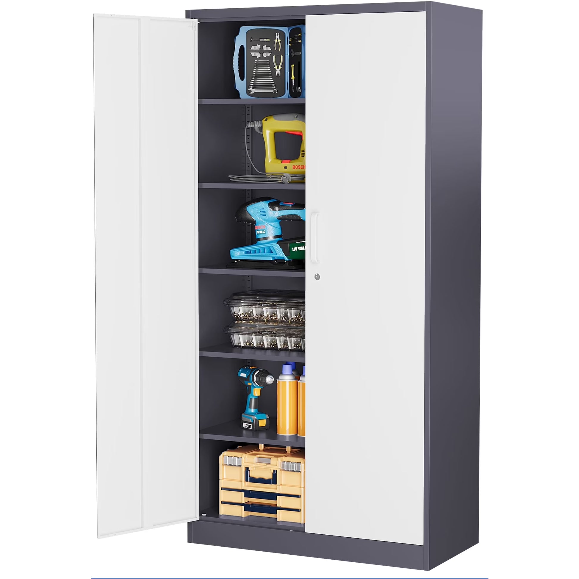 AUHUP 71" Metal Cabinet with Locking Doors and 5 Adjustable Shelves, Black Garage Storage Cabinet for Warehouse, Basement, Home Office, Tool File Storage Utility Cabinets