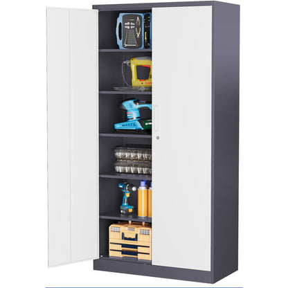 AUHUP 71" Metal Cabinet with Locking Doors and 5 Adjustable Shelves, Black Garage Storage Cabinet for Warehouse, Basement, Home Office, Tool File Storage Utility Cabinets