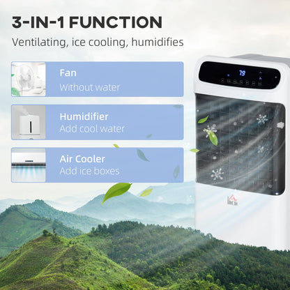 HOMCOM 32" Evaporative Air Cooler with 3.2 Gal Water Tank, 60° Oscillating, 3-In-1 Ice Cooling Fan, Portable Swamp Cooler with Humidifier for Home Office, 3 Modes, 3 Speeds, 12H Timer, Remote, White