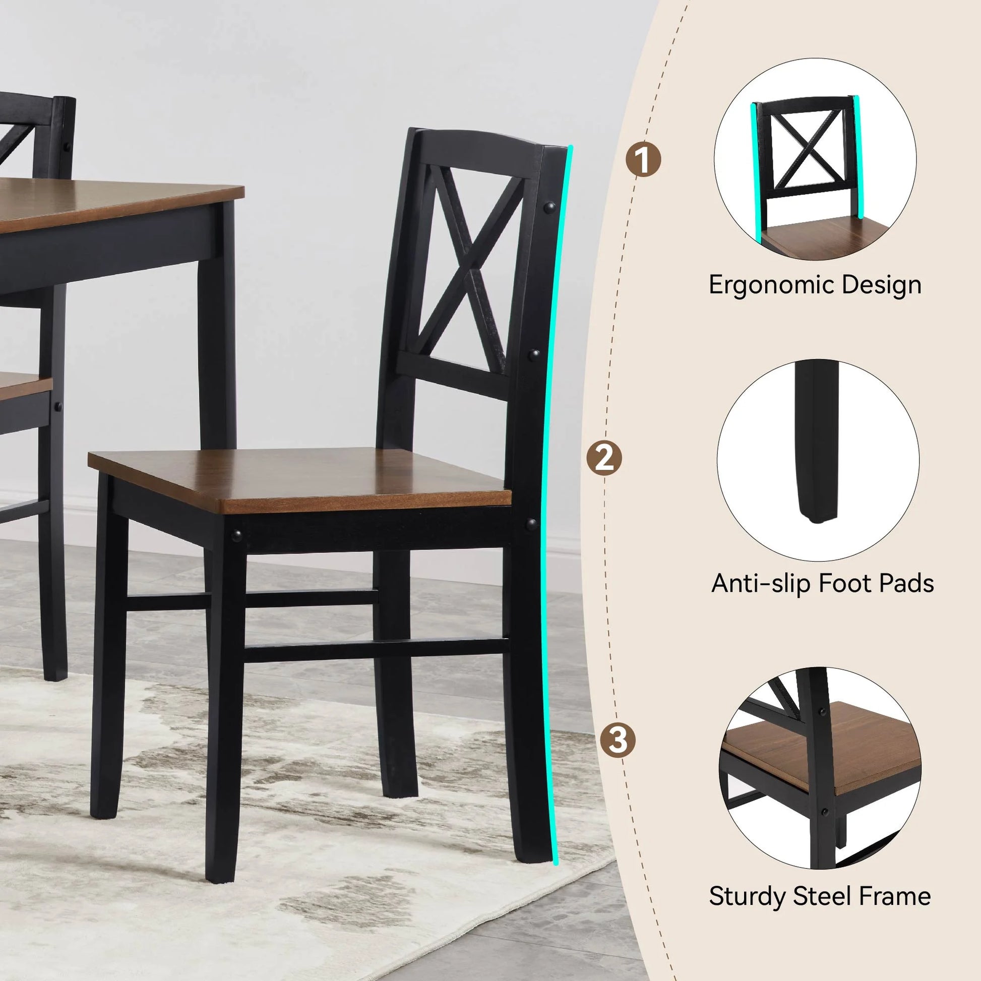 MAYEERTY Eco-Friendly Solid Wood Dining Set Sustainable Dining Table with Black Metal Accents for Home & Restaurant,Light Brown