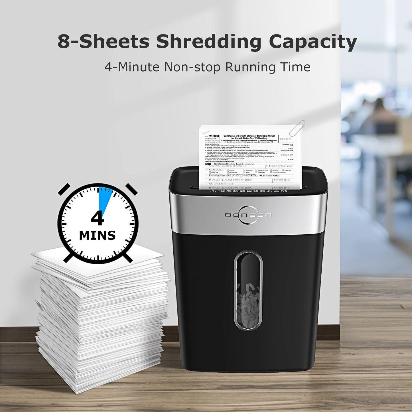 Bonsen Shredder for Home Office, 8-Sheet P4 High Security Crosscut Shredder, 4 Gallons Bin