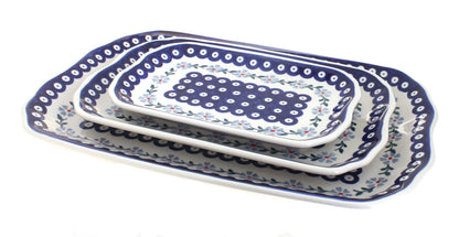 Blue Rose Polish Pottery Sunflower 3 Piece Rectangular Serving Dish Set
