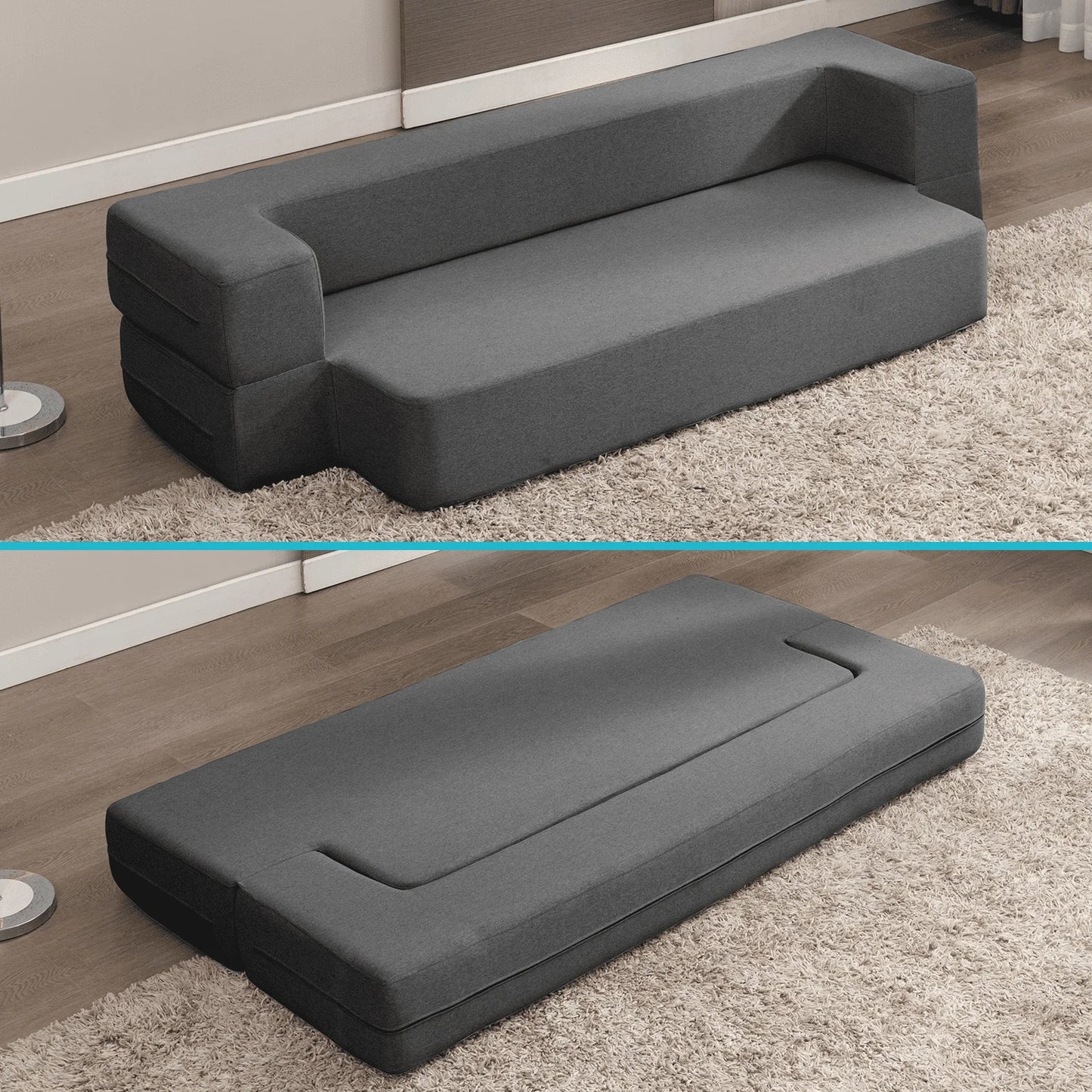BALUS Folding Sofa Bed, Convertible Sleeper Sofa Bed Queen,Floor Couch Bed,Futon Sofa Bed Memory Foam Mattress,Floor Sofa Bed Twin for Living Room/Bedroom/Guest Room/Home Office,Dark Grey