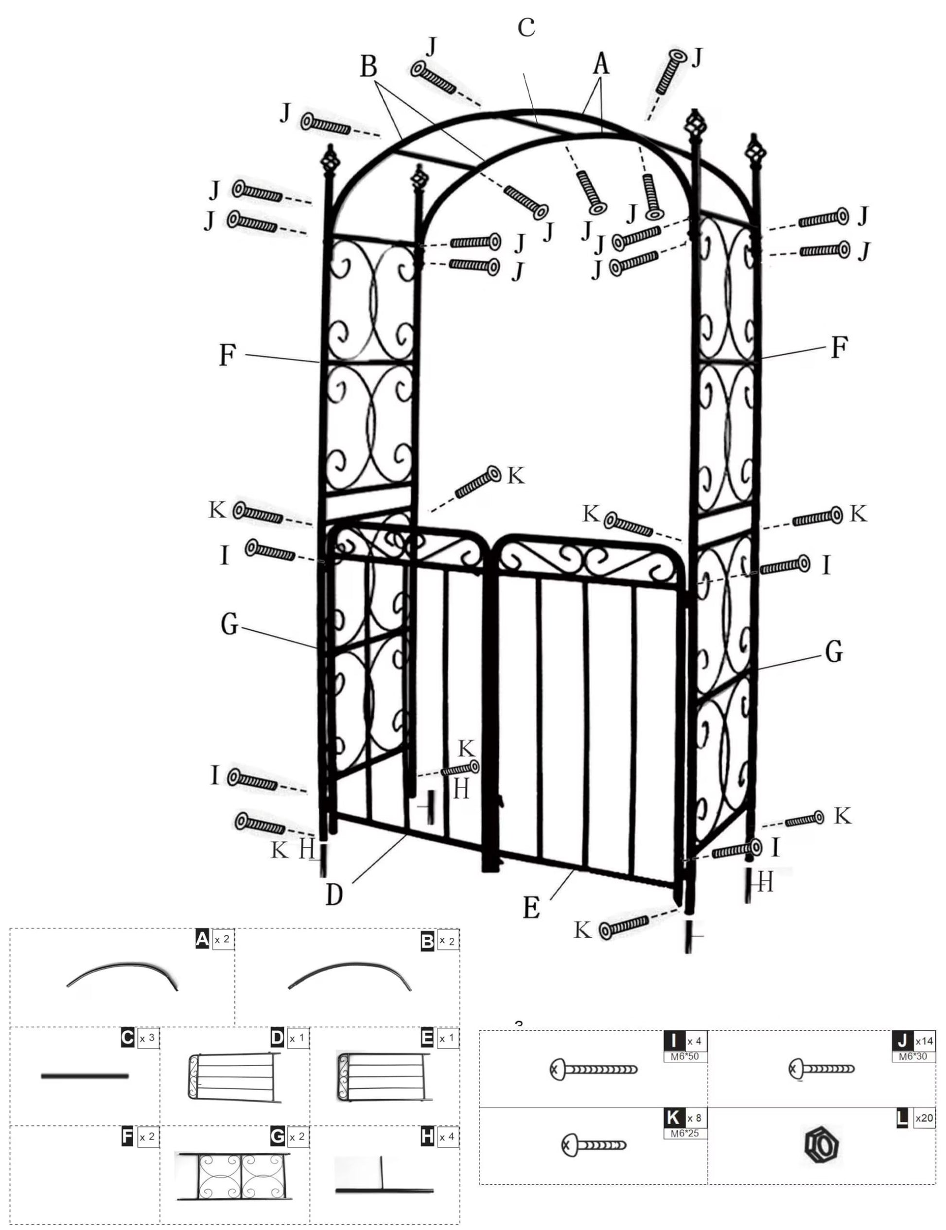 Accreate Easy Assemble 8FT Tall Garden Arch - No Tools Needed Steel Arbor with Gate, Includes Ground Stakes | Rust-Resistant Trellis for Wedding Backdrops & Climbing Plants