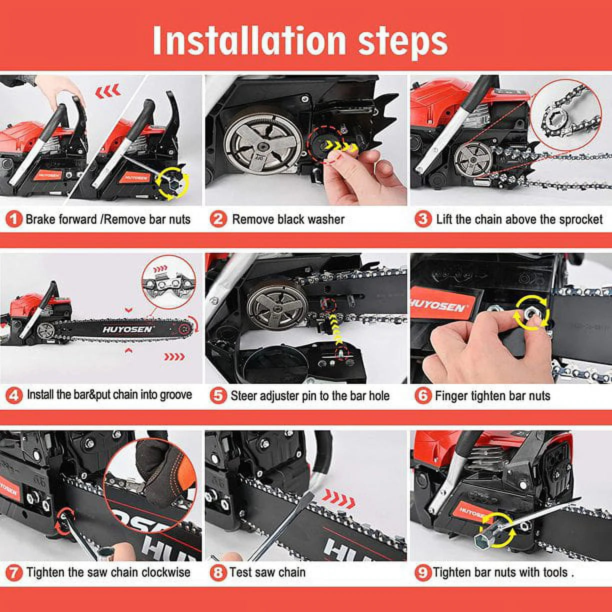 HUYOSEN 62CC 2-Cycle Gas Powered Chainsaw, 20-Inch Chainsaw, Cordless Handheld Gasoline Power Chain Saws for Cutting Trees, Wood, Garden and Farm(HN-C6220K)