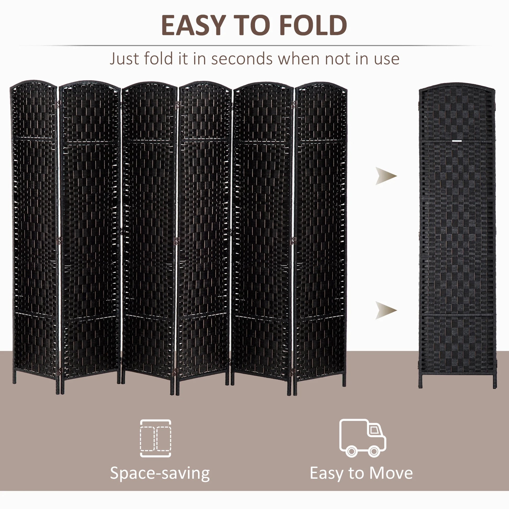 HOMCOM 6' Tall Wicker Weave 6 Panel Room Divider Privacy Screen - Black