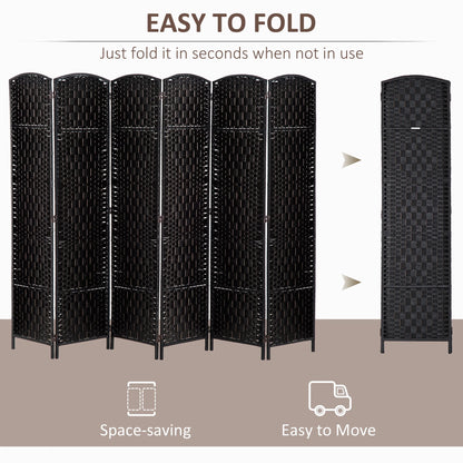 HOMCOM 6' Tall Wicker Weave 6 Panel Room Divider Privacy Screen - Black