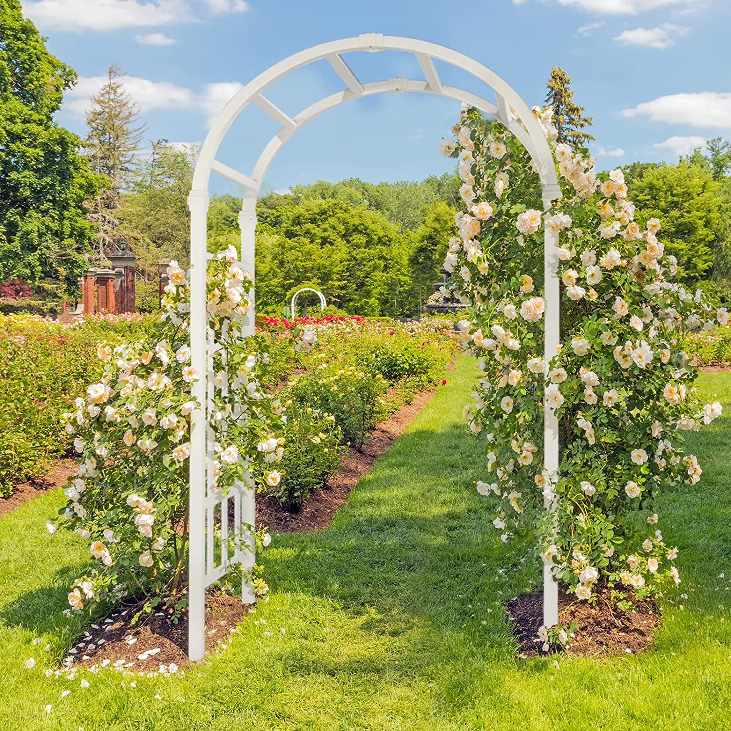 VINGLI Garden Arbor 86.22" White PVC Arch Trellis, Weather-Resistant for Climbing Plants