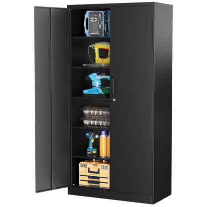 AUHUP 71" Metal Cabinet with Locking Doors and 5 Adjustable Shelves, Black Garage Storage Cabinet for Warehouse, Basement, Home Office, Tool File Storage Utility Cabinets