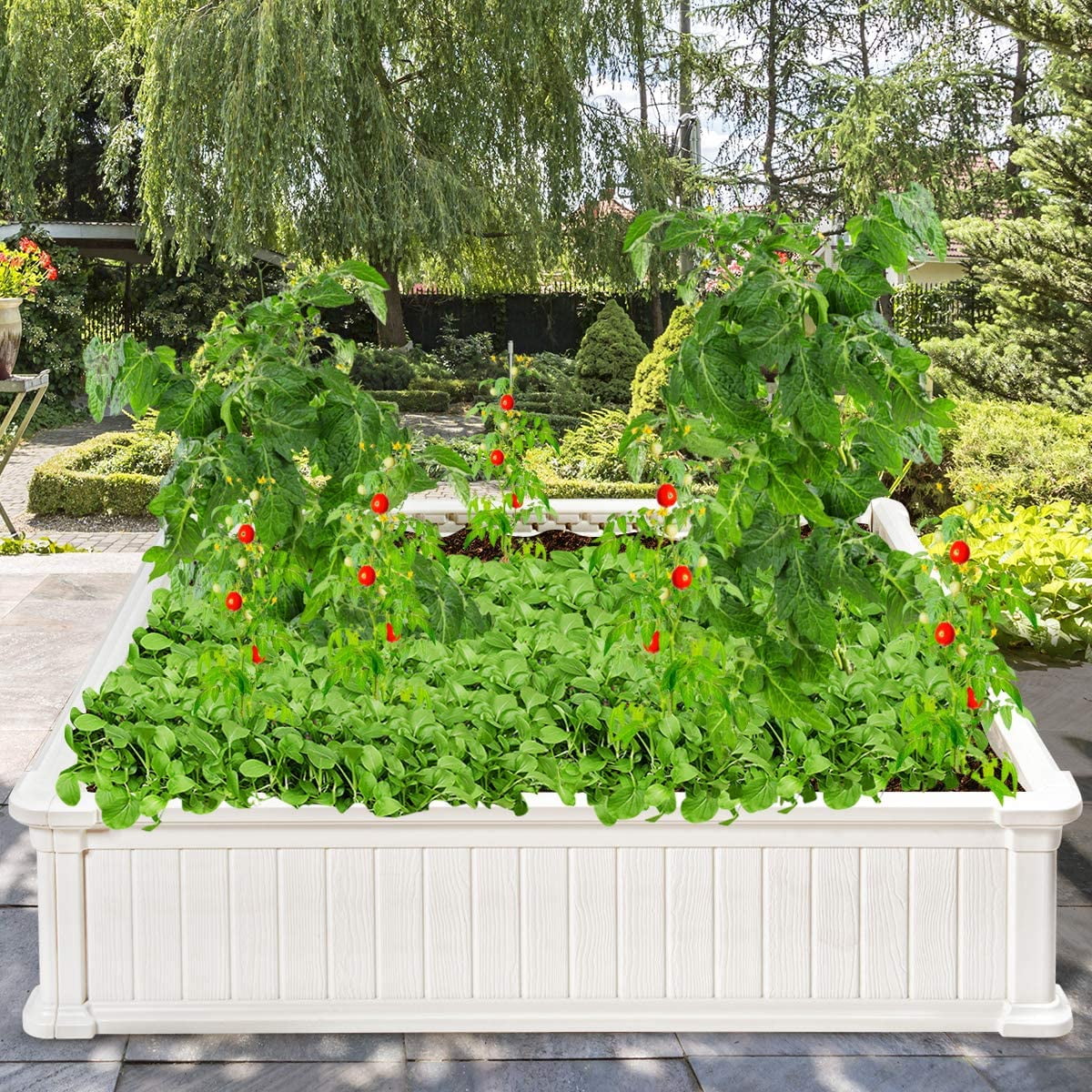 Tumis Raised Garden Bed, Planter for Flower Vegetables, Outdoor Plant Box Patio Backyard, Easy Assembly (48.5''Lx48.5''Wx12''H, White)
