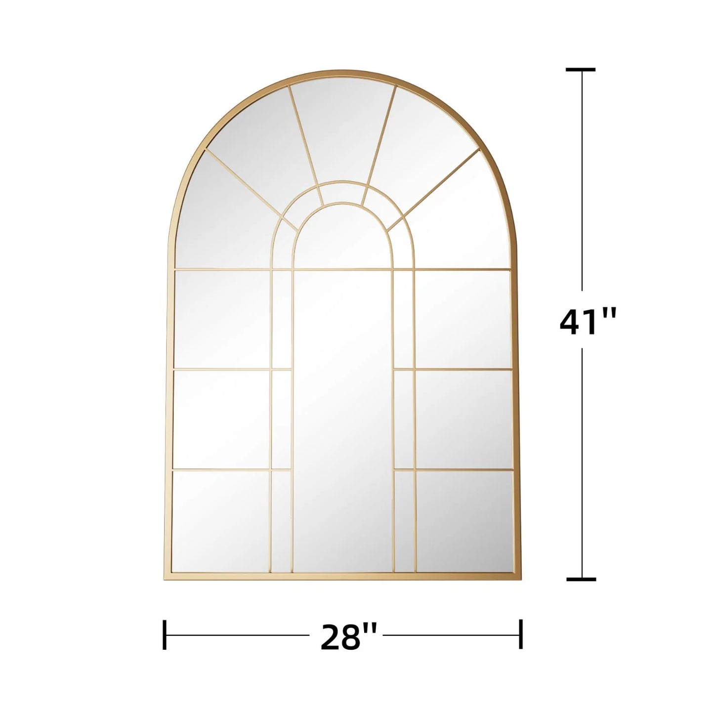 Lirago 42" x 28" Arched Decorative Mirror Metal Window Pane Wall Mirror, Gold